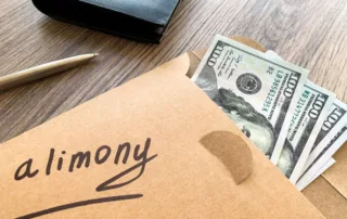 Envelope labeled alimony with cash inside, symbolizing financial support after divorce in Utah.